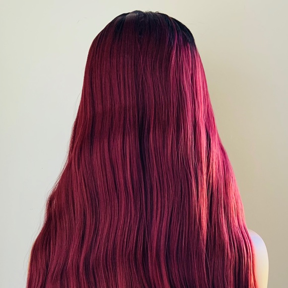 Gorgeous 28” Dark Rooted Burgundy Lace Part Synthetic Wig - Picture 15 of 16